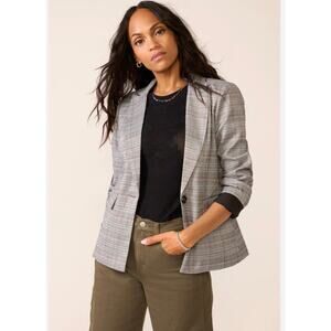 Evereve Plaid Blazer - Size Large - Grey Multi -